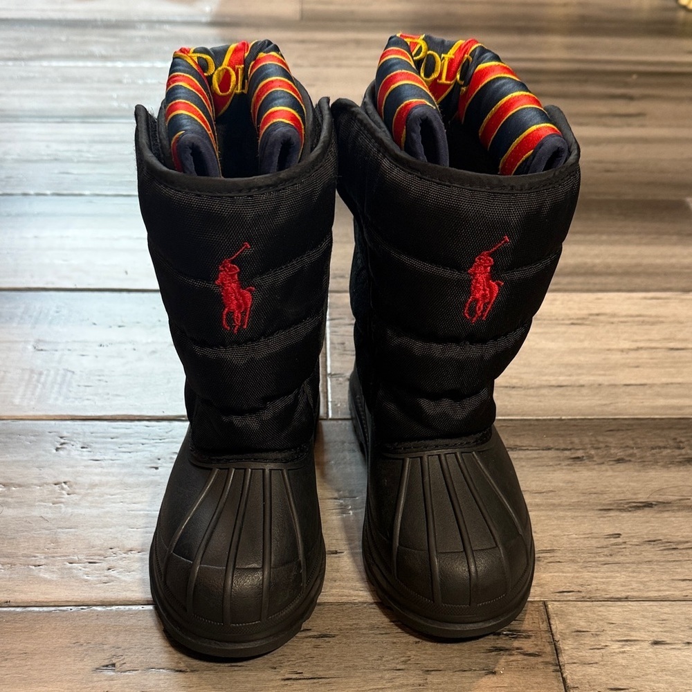 Polo by Ralph Lauren Black Kids Winter Boots with Red Logo